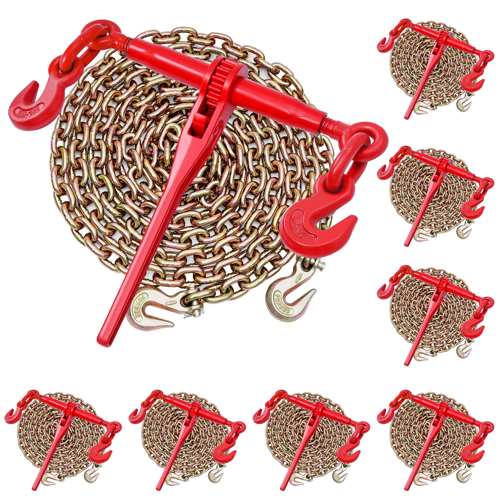 VEVOR Ratchet Chain Binder, 10 mm x 3 m G80 Chains, 4173 kg Working Load of Ratchet Load Binder, Chains and Binders Set, Tie Down Hauling Chain Binders for Hauling, Towing, Logging, Lifting
