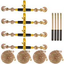 VEVOR Tensor de Cadena de Amarre Trinquete de Cadena 0,8-0,9 cm 4 Piezas Carga de 3220 kg Carpeta de Carga con Trinquete Mango Antideslizante para Asegurar Cargas, Transporte, Remolques de Camión