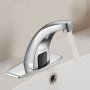 VEVOR Touchless Bathroom Sink Faucet, Automatic Motion Sensor Restroom Toilet Faucet with Hole Cover Plate, Battery Operated,Hot/Cold Water for 9.5 mm Pipe Commercial Lavatory,Chrome Plated Silver