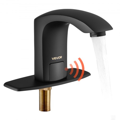 VEVOR Grifo de Lavabo sin Contacto, Grifo Automático para Baño, Alta Resistencia al Agua, con Sensor Manos Libres y Ajustable, Agua Fría/Caliente, a Pilas, Negro Mate, 160 x 45 x 130 mm, 7,6 L/min