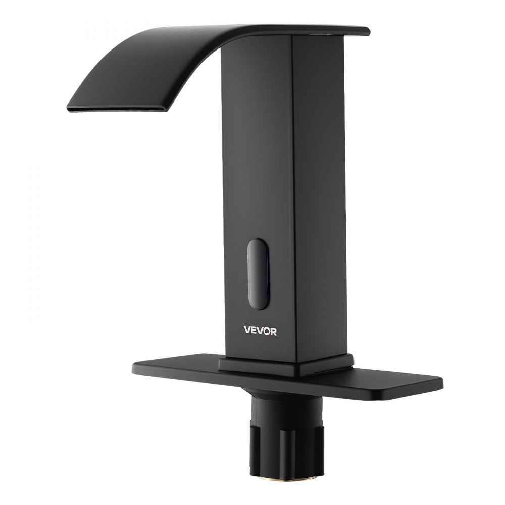 VEVOR Grifo de Lavabo sin Contacto para Baño, Acero Inoxidable, Grifo Automático con Tapa, a Pilas, Agua Fría y Caliente, con Sensor Infrarrojo, Cascada, Negro Mate, 7,6 L/min, 160 x 68 x 178 mm