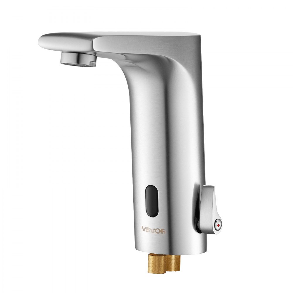 VEVOR Grifo de Lavabo Cuadrado sin Contacto, en Forma L, Automático, Manos Libres, Ajustable, Monomando, Funciona con Pilas, Latón, Níquel Cepillado, Resistente a la Oxidación, 160 x 54 x 165 mm