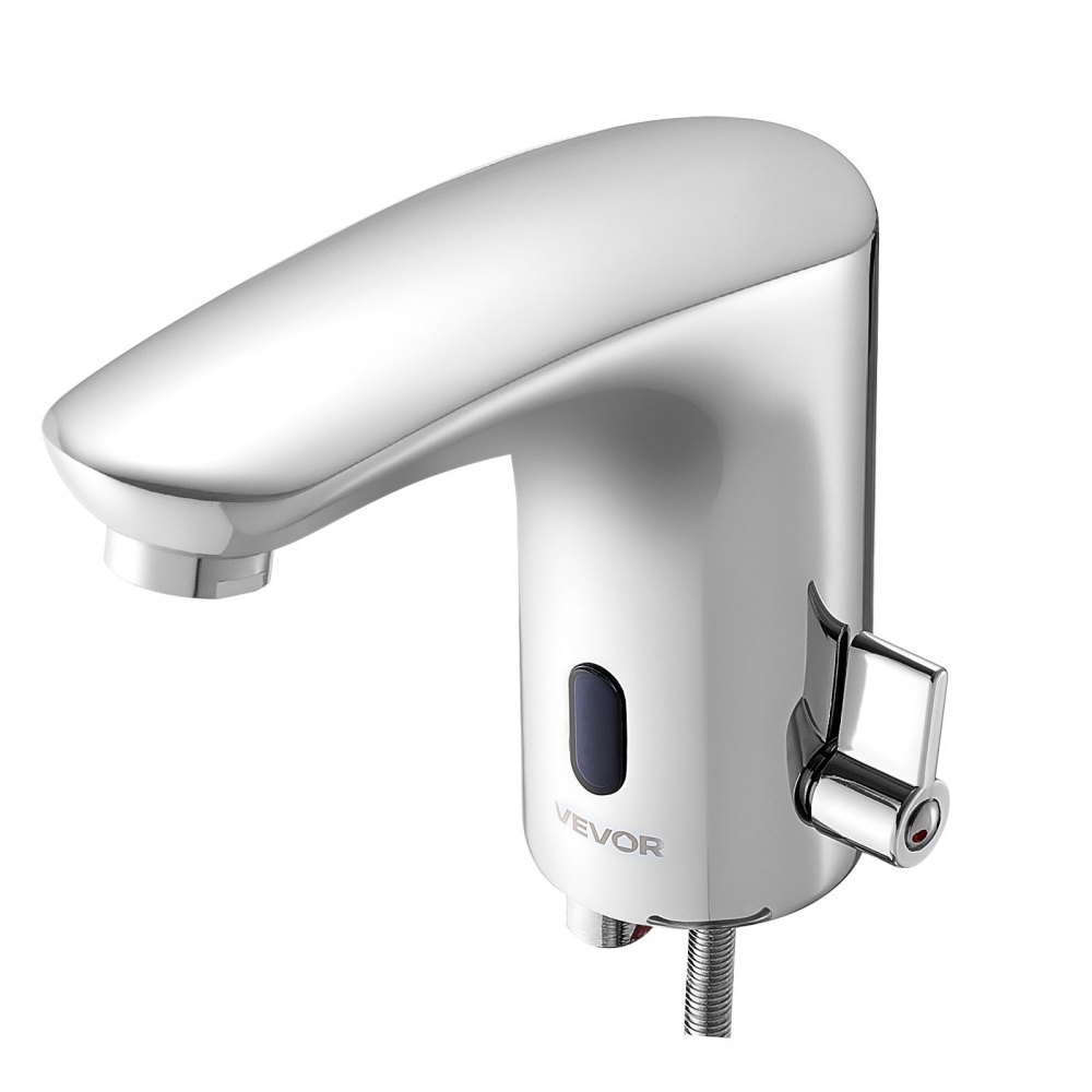 VEVOR Grifo de Lavabo Automático sin Contacto a Baño, Mezclador Monomando Ajustable con Manos Libres, Funciona con Pilas, con Sensor, Cromado Plateado, Redondo, en Forma de L, 170 x 55 x 150 mm
