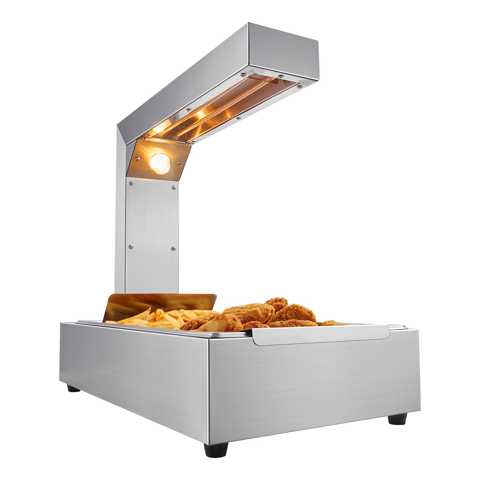 VEVOR Calentador comercial de patatas fritas 750W 605x343mm Lámpara calentadora de alimentos de acero inoxidable Temperatura 40-50°C con clip para mantener caliente Pizza Pollo Hamburguesa Comida