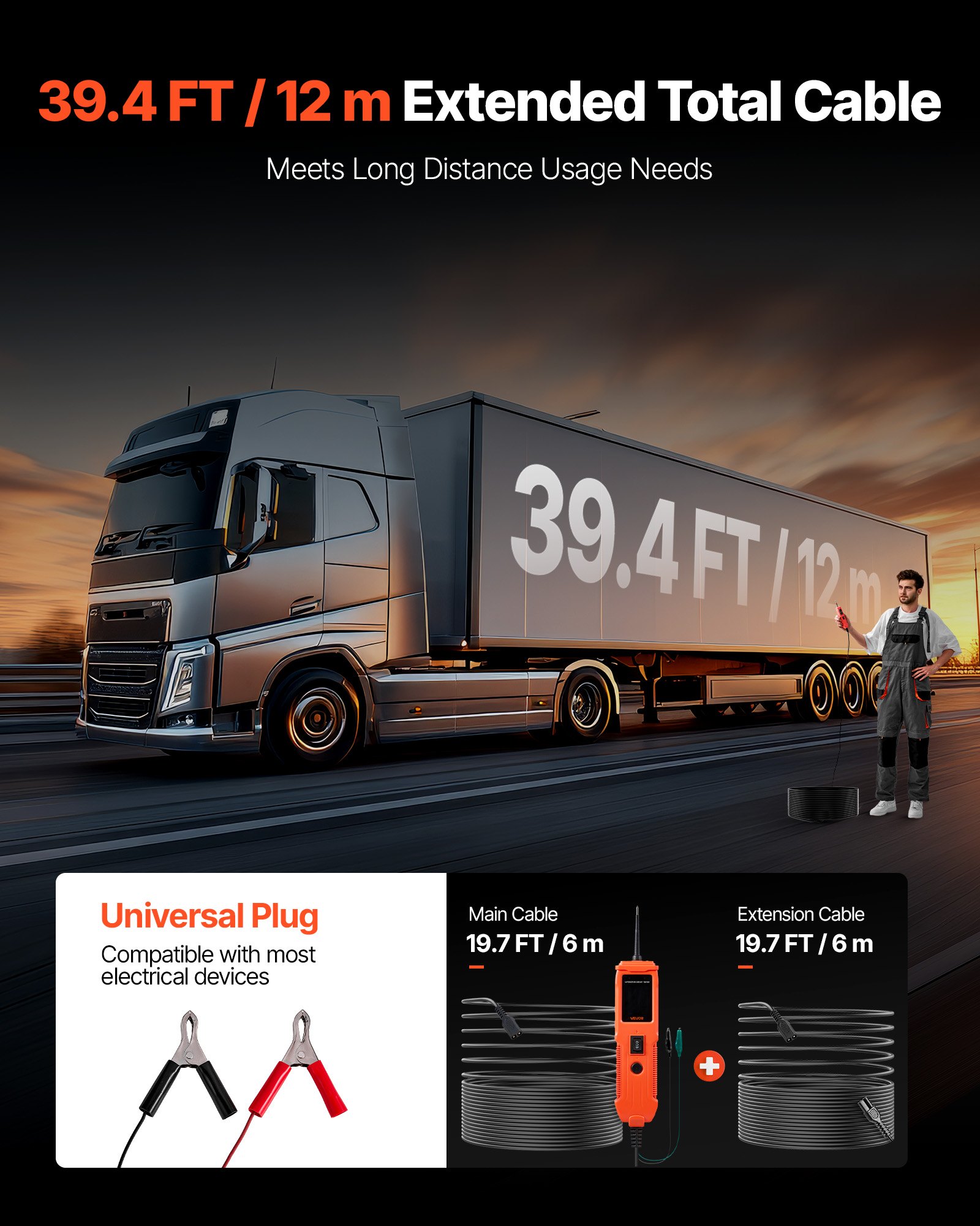 VEVOR Comprobador de Circuitos Automotrices, 8-35 DCV, con Sonda de Circuito, Pantalla TFT a Color e Iluminación, con Cable de Extensión 6 m y Estuche de Transporte, a Automóviles, Camionetas