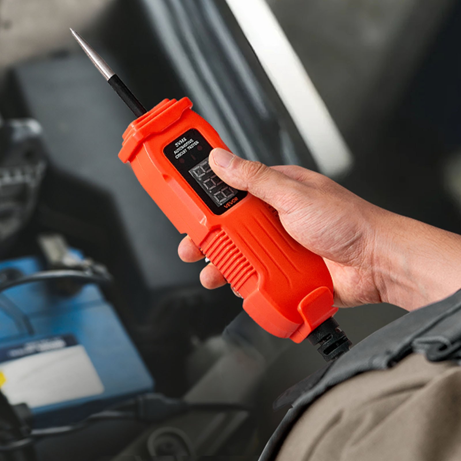 VEVOR Comprobador Profesional de Circuitos Automotrices, con Sonda de Circuito, Pantalla LED e Iluminación, Comprobador de Voltaje 3-72 DCV con Cable 3,5 m y Carcasa de ABS, 185 x 37,5 x 30 mm