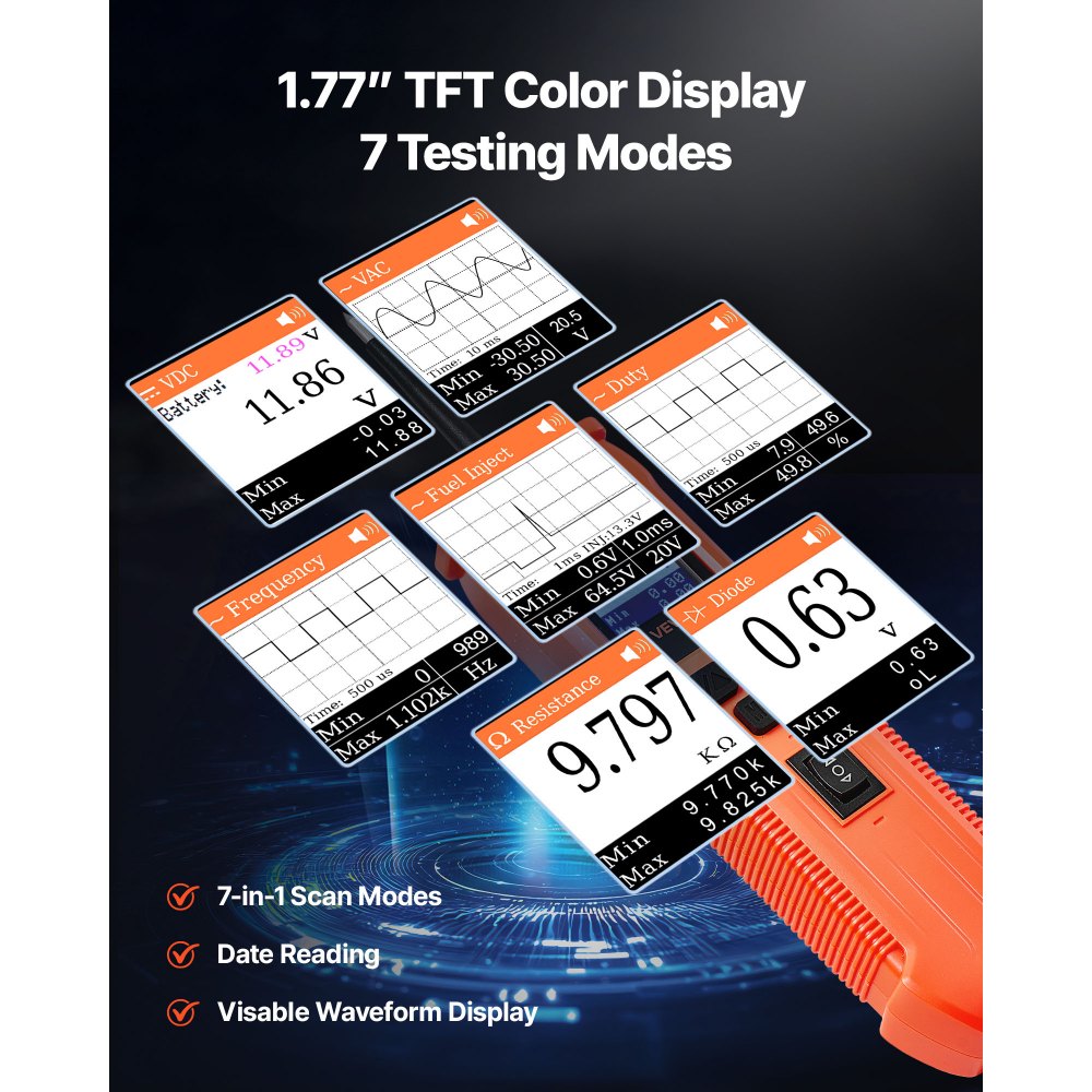 VEVOR Comprobador de Circuitos Automotrices, 8-35 DCV, Sonda de Circuito, Pantalla TFT a Color e Iluminación, con Cable de 6 m y Estuche de Transporte, Detector Eléctrico 2 en 1, 207 x 55 x 37 mm