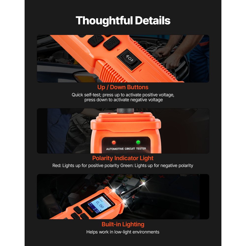 VEVOR Comprobador de Circuitos Automotrices, 8-35 DCV, Sonda de Circuito, Pantalla TFT a Color e Iluminación, con Cable de 6 m y Estuche de Transporte, Detector Eléctrico 2 en 1, 207 x 55 x 37 mm