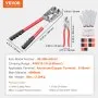 VEVOR Alicates para Prensar de Aluminio de Cobre 6/10/16/25/35/50 mm² Herramienta para Prensar Enchufes de Cable de Batería AWG10-1/0 con Cortador de Cable 6 tamaños 95 Conectores Anillo de Cobre