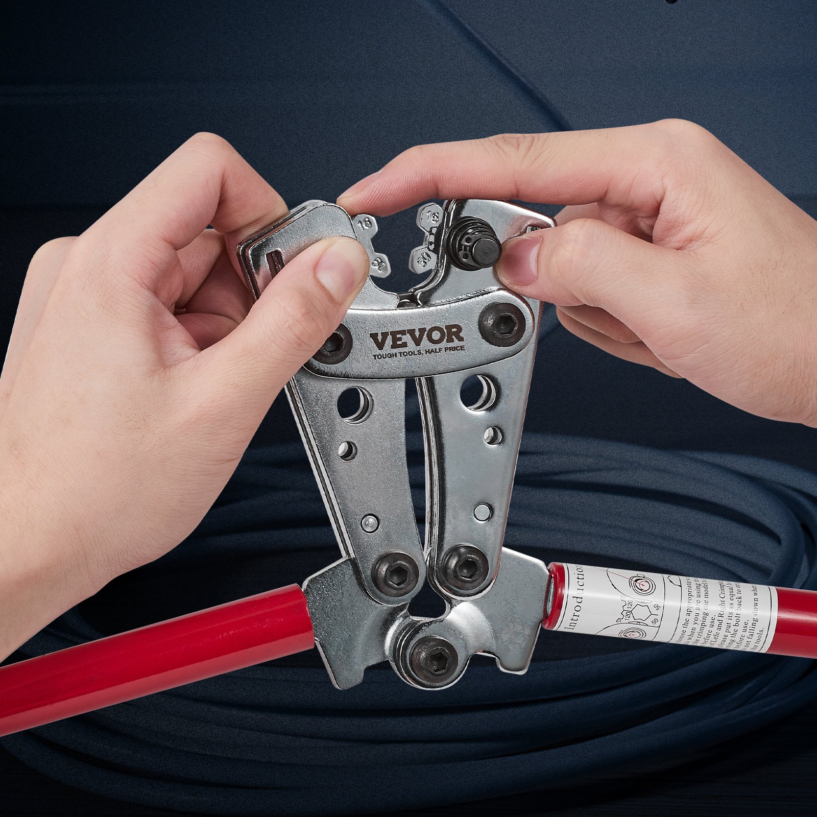 VEVOR Alicates para Prensar de Aluminio de Cobre 6/10/16/25/35/50 mm² Herramienta para Prensar Enchufes de Cable de Batería AWG10-1/0 con Cortador de Cable 6 tamaños 95 Conectores Anillo de Cobre