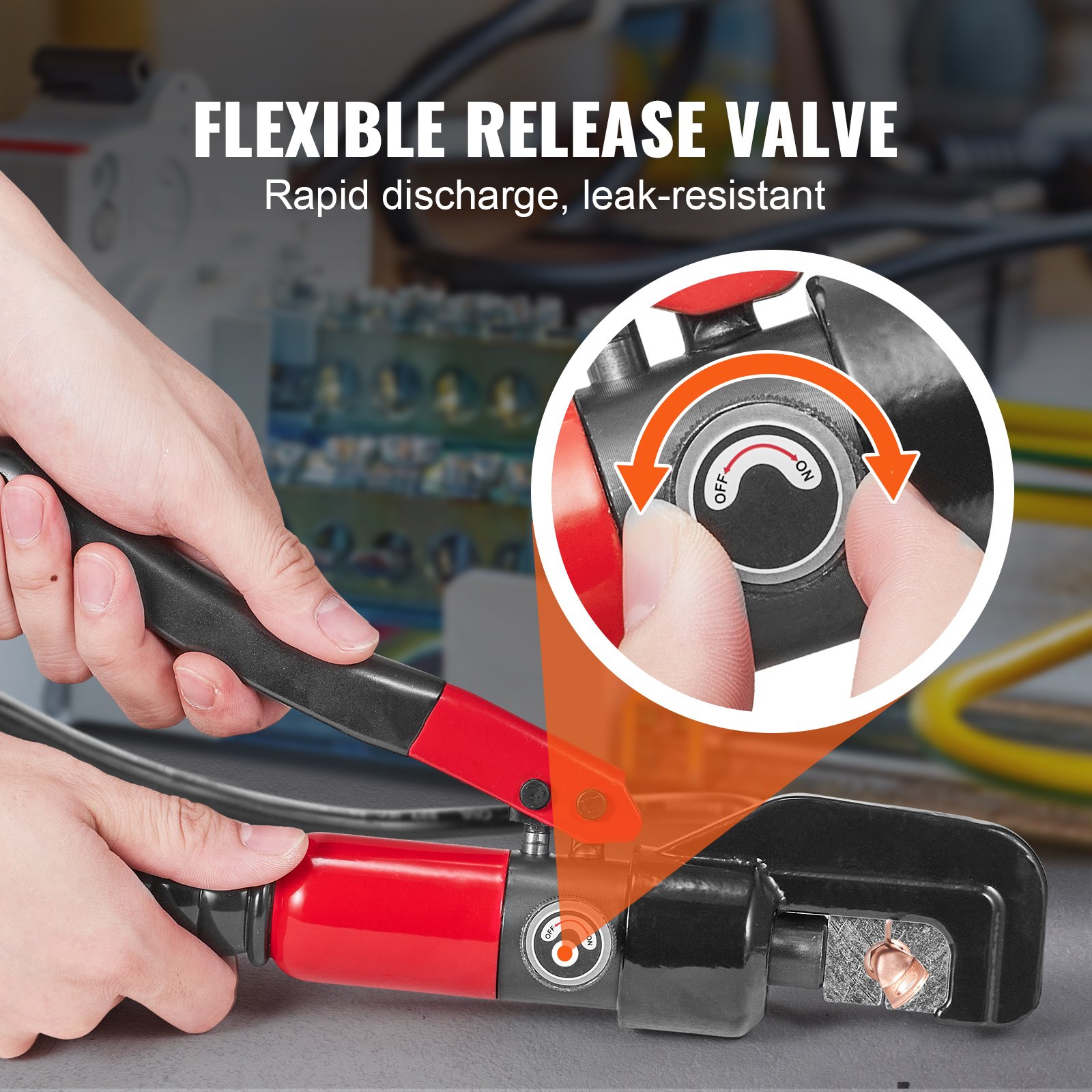 VEVOR Alicates de Corte 4-70 mm² Herramienta de Corte Hidráulico Aluminio y Cobre Cable de Batería AWG12-2/0 con Cortador de Cable Par de Guantes 50 Conectores Anillo de Cobre para Electricistas