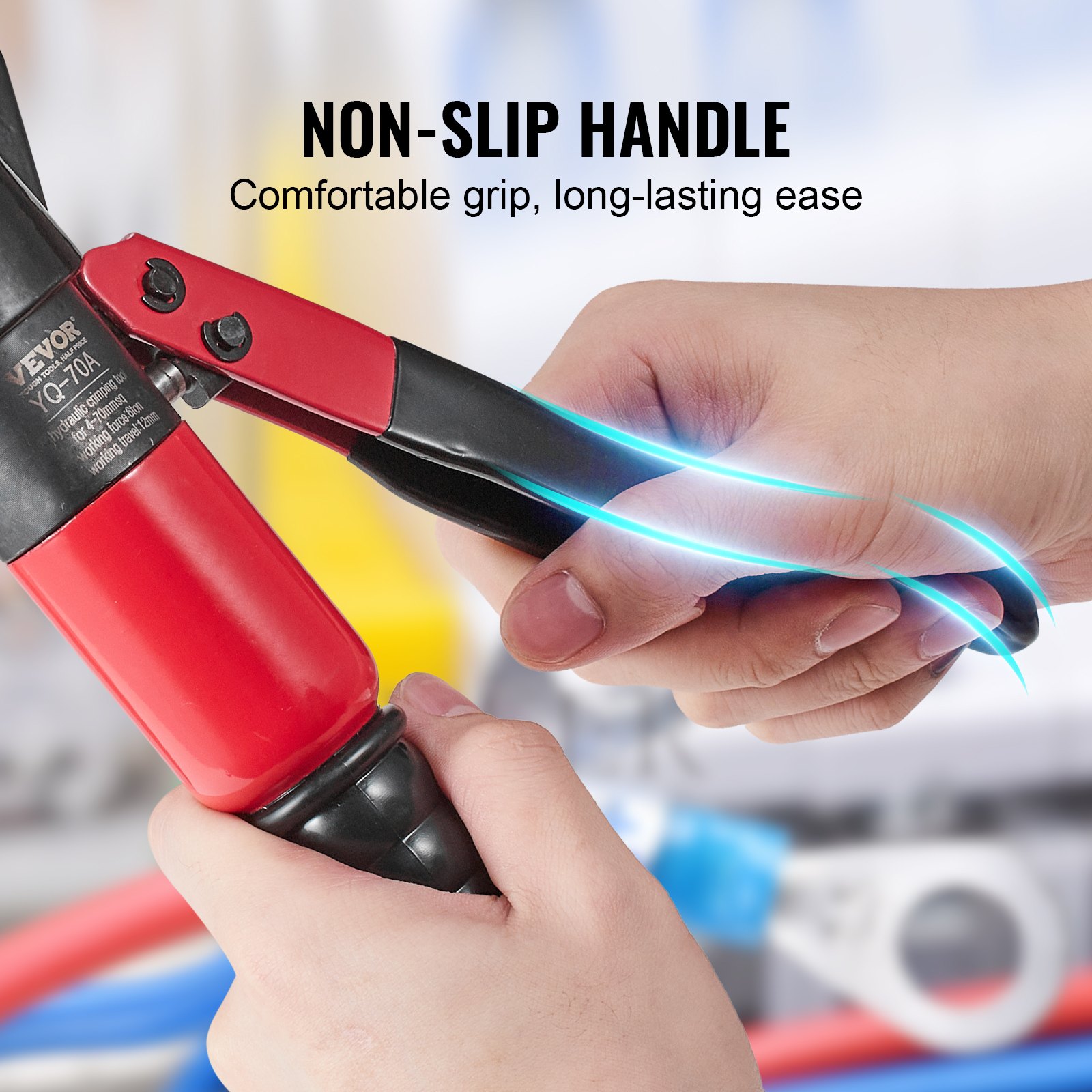 VEVOR Alicates de Corte 4-70 mm² Herramienta de Corte Hidráulico Aluminio y Cobre Cable de Batería AWG12-2/0 con Cortador de Cable Par de Guantes 50 Conectores Anillo de Cobre para Electricistas