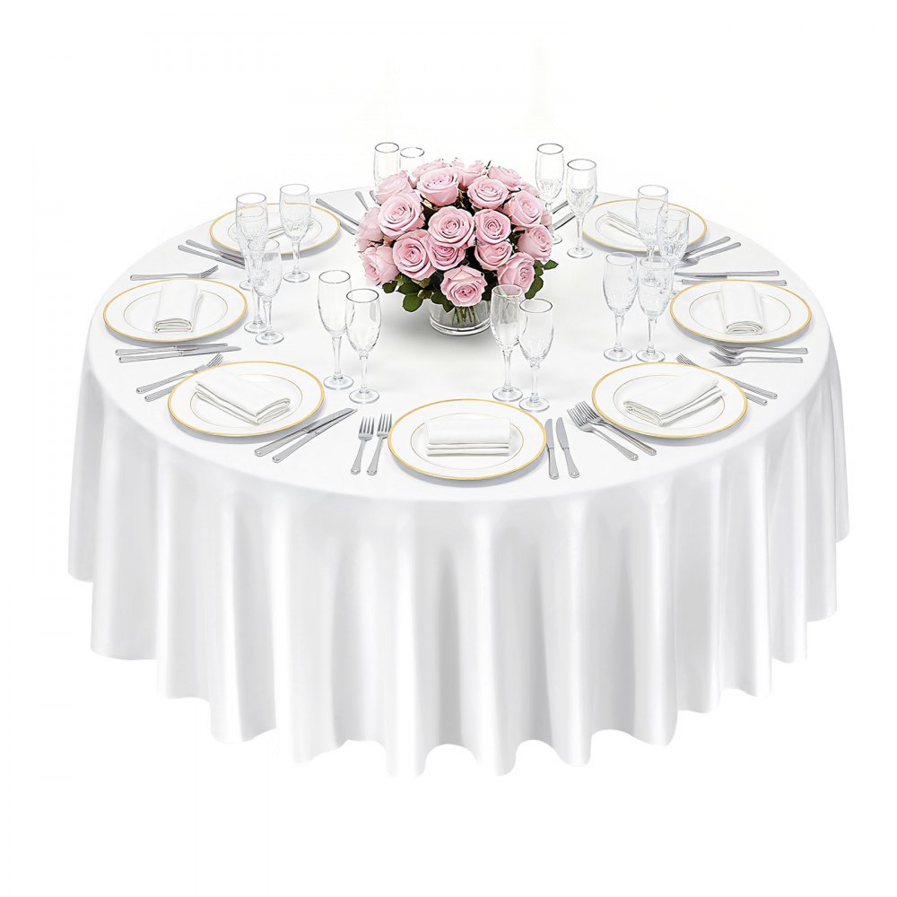 VEVOR Manteles Redondos de 3048 mm, Elegantes y Versátiles, Resistentes a las Arrugas, Lavables a Máquina, de Poliéster, para Fiestas, Bodas, Banquetes y Eventos Formales, Color Blanco, 10 uds