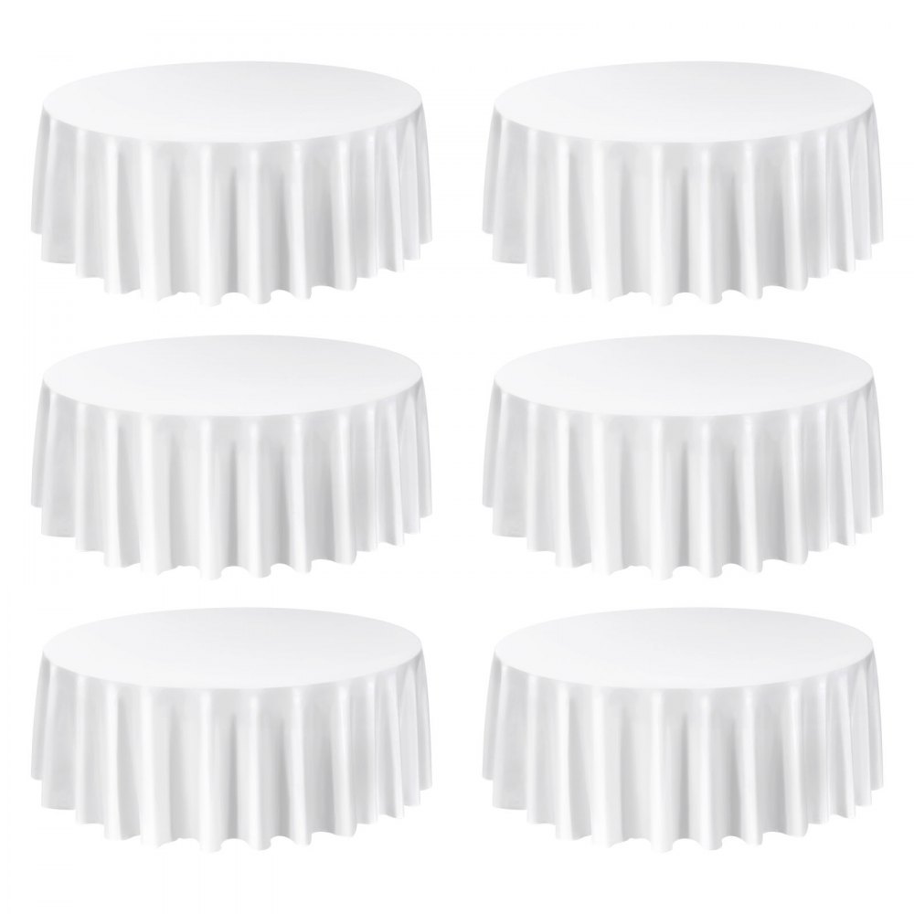 VEVOR Manteles Redondos de 3048 mm, Elegantes y Versátiles, Resistentes a las Arrugas, Lavables a Máquina, de Poliéster, para Fiestas, Bodas, Banquetes y Eventos Formales, Color Blanco, 6 uds