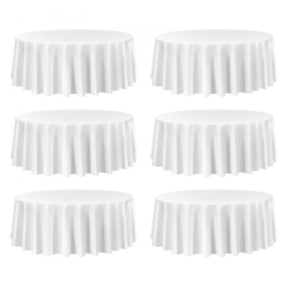 VEVOR Manteles Redondos de 3048 mm, Elegantes y Versátiles, Resistentes a las Arrugas, Lavables a Máquina, de Poliéster, para Fiestas, Bodas, Banquetes y Eventos Formales, Color Blanco, 6 uds