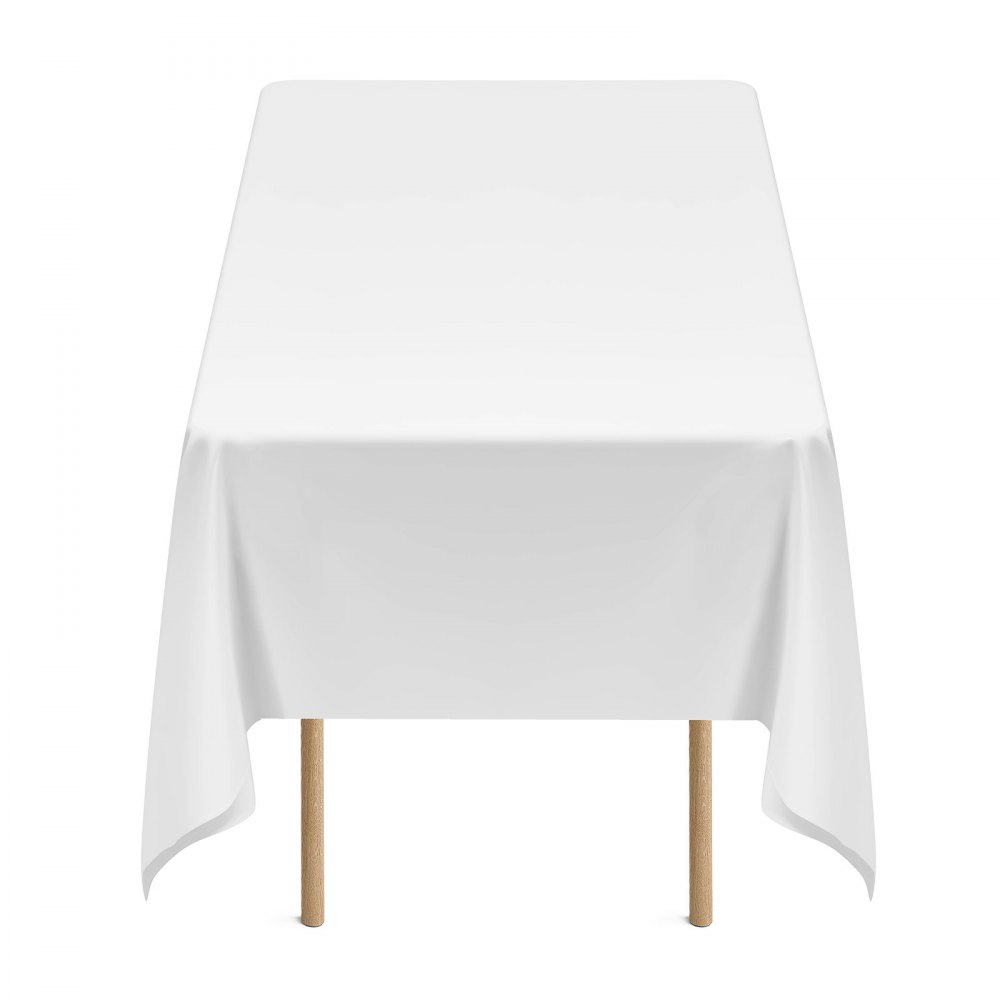 VEVOR Manteles Rectangulares, 1524 x 2591 mm, Reutilizables, Lavables a Máquina, de Tela 100% Poliéster, para Fiestas, Bodas, Banquetes o Cualquier Otra Decoración Festiva, Color Blanco, 10 uds