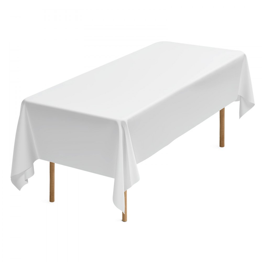 VEVOR Manteles Rectangulares, 1524 x 2591 mm, Reutilizables, Lavables a Máquina, de Tela 100% Poliéster, para Fiestas, Bodas, Banquetes o Cualquier Otra Decoración Festiva, Color Blanco, 6 uds