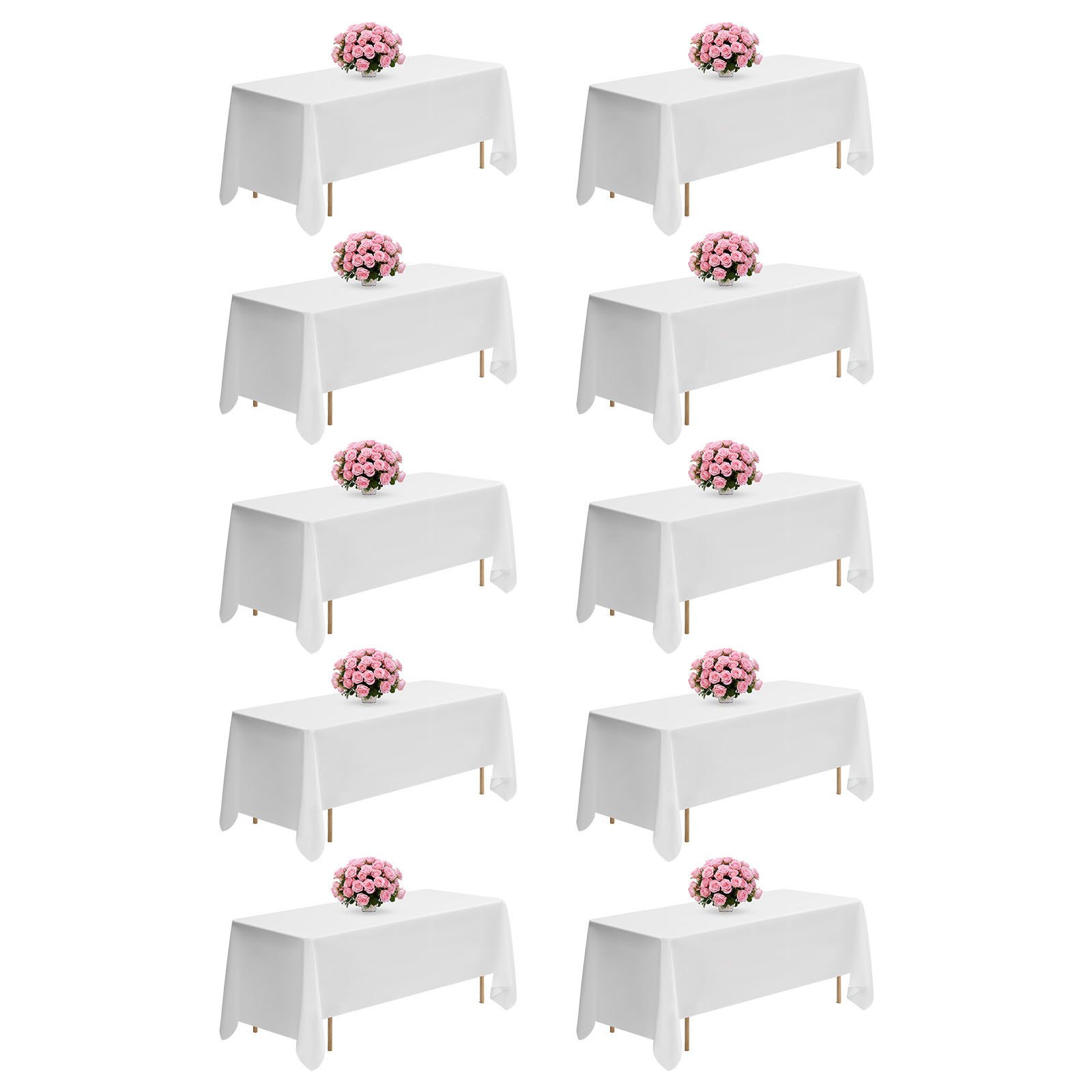 VEVOR Manteles Rectangulares, 1778 x 3048 mm, Reutilizables, Lavables a Máquina, de Tela 100% Poliéster, para Fiestas, Bodas, Banquetes o Cualquier Otra Decoración Festiva, Color Blanco, 10 uds