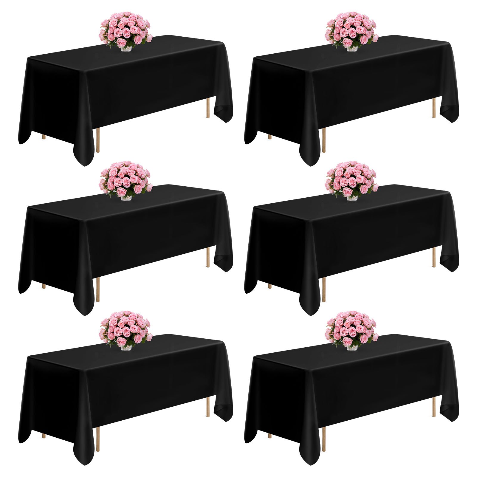 VEVOR Manteles Rectangulares, 1778 x 3048 mm, Reutilizables, Lavables a Máquina, de Tela 100% Poliéster, para Fiestas, Bodas, Banquetes o Cualquier Otra Decoración Festiva, Color Negro, 6 uds