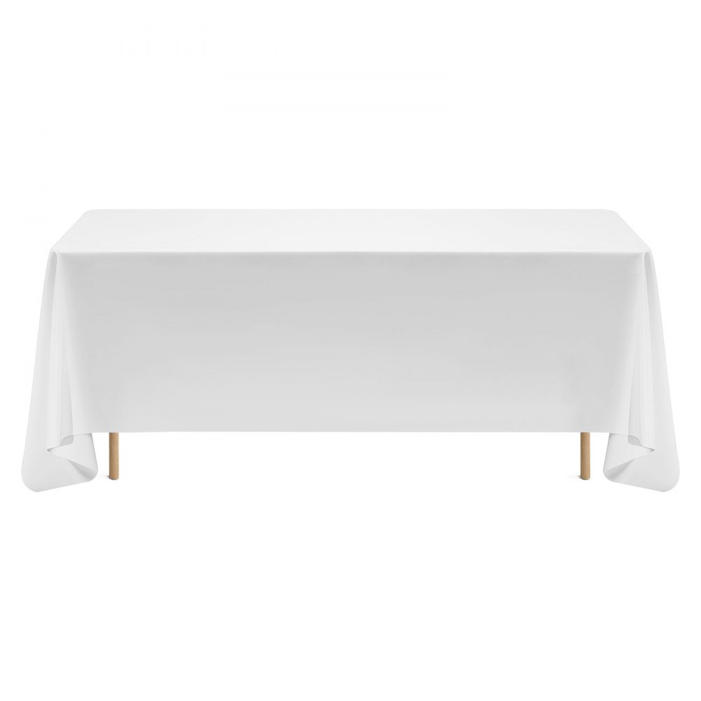 VEVOR Manteles Rectangulares, 1778 x 3048 mm, Reutilizables, Lavables a Máquina, de Tela 100% Poliéster, para Fiestas, Bodas, Banquetes o Cualquier Otra Decoración Festiva, Color Blanco, 6 uds