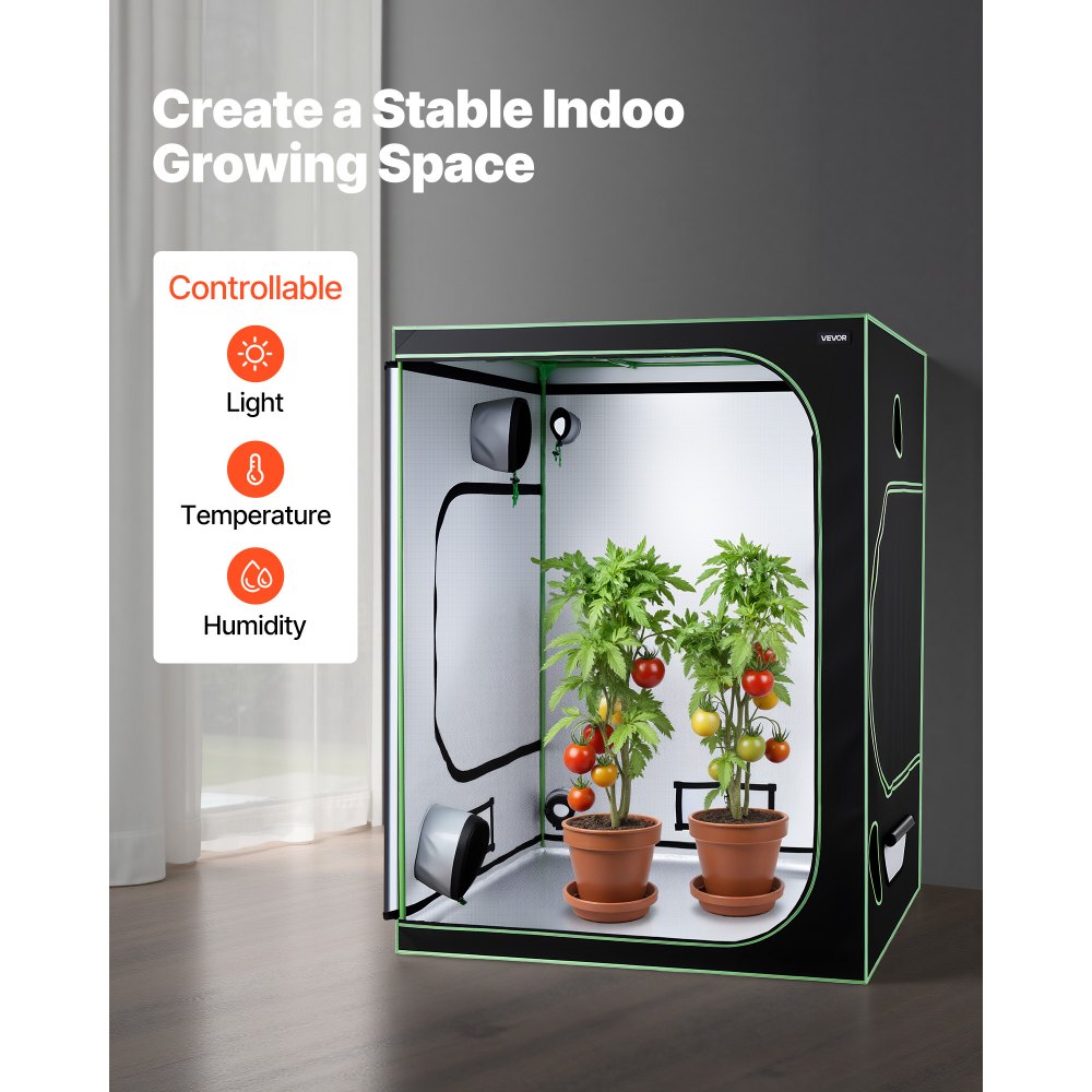 VEVOR Armario de Cultivo Interior 150x150x200 cm, Carpa de Cultivo con Ventana de Observación, Bandeja de Suelo y Cremallera, Mylar 600D de Alta Reflectancia, Tienda para Plantas, Flores, Verduras