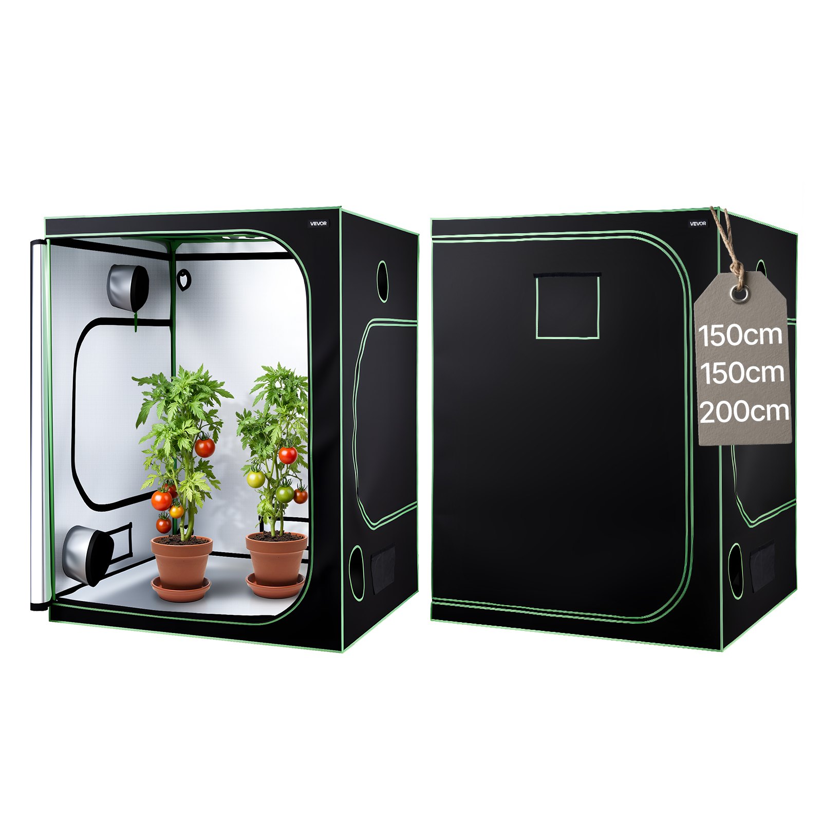 VEVOR Armario de Cultivo Interior 150x150x200 cm, Carpa de Cultivo con Ventana de Observación, Bandeja de Suelo y Cremallera, Mylar 600D de Alta Reflectancia, Tienda para Plantas, Flores, Verduras