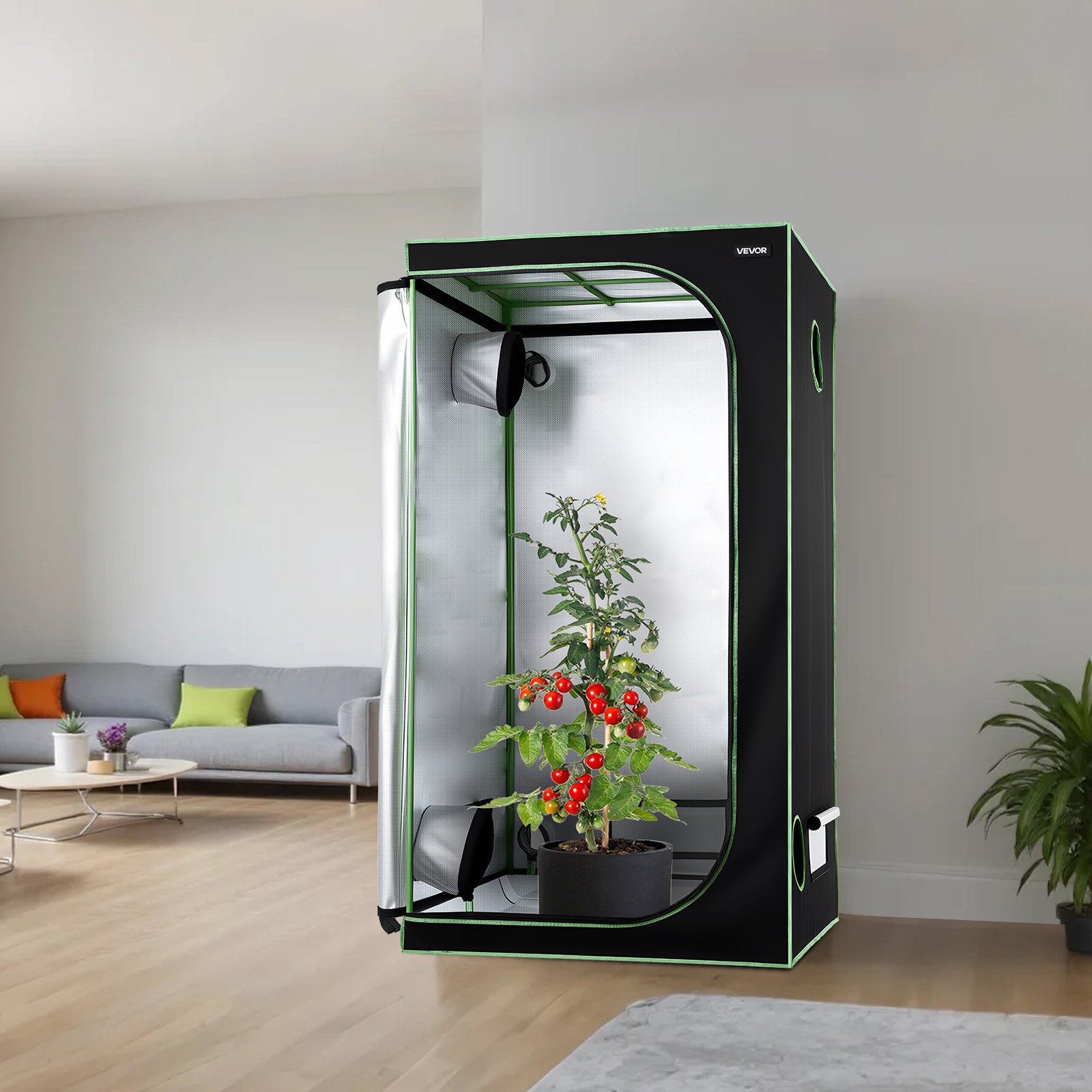 VEVOR Armario de Cultivo Interior 100x100x200 cm, Carpa de Cultivo con Ventana de Observación, Bandeja de Suelo y Cremallera, Mylar 600D de Alta Reflectancia, Tienda para Plantas, Flores, Verduras