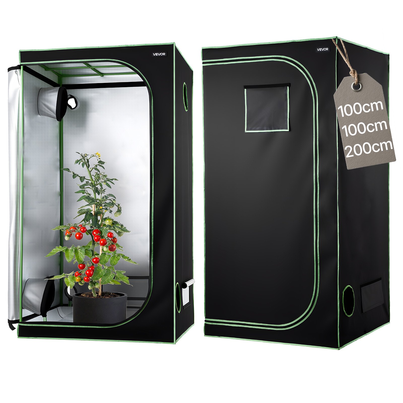 VEVOR Armario de Cultivo Interior 100x100x200 cm, Carpa de Cultivo con Ventana de Observación, Bandeja de Suelo y Cremallera, Mylar 600D de Alta Reflectancia, Tienda para Plantas, Flores, Verduras
