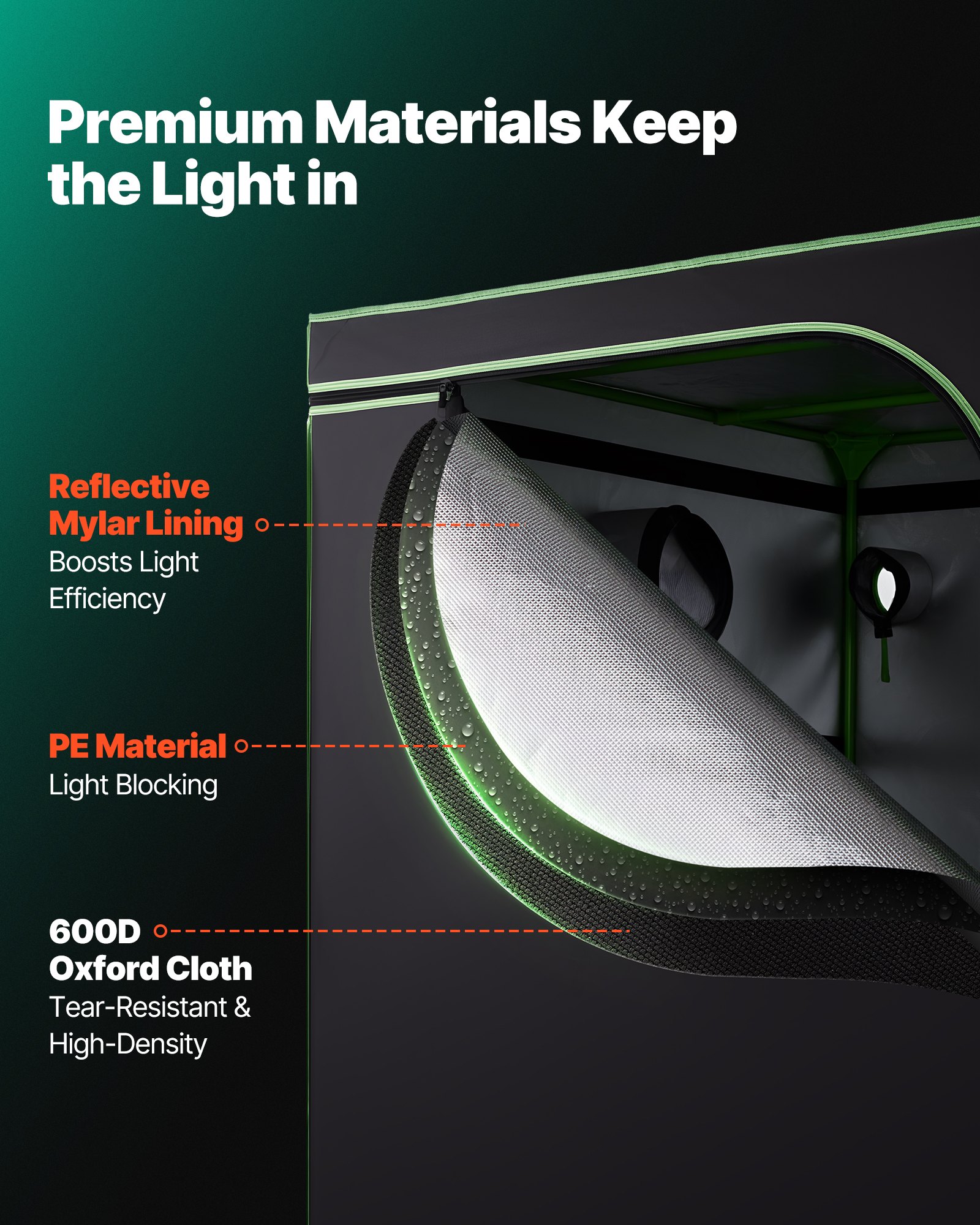 VEVOR Armario de Cultivo Interior 120x120x200 cm, Carpa de Cultivo con Ventana de Observación, Bandeja de Suelo y Cremallera, Mylar 600D de Alta Reflectancia, Tienda para Plantas, Flores, Verduras