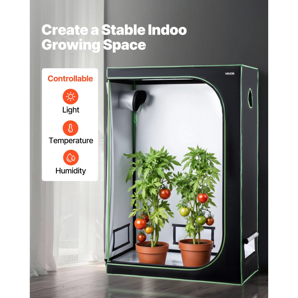 VEVOR Armario de Cultivo Interior 120x60x180 cm, Carpa de Cultivo con Ventana de Observación, Bandeja de Suelo y Cremallera, Mylar 600D de Alta Reflectancia, Tienda para Plantas, Flores, Verduras