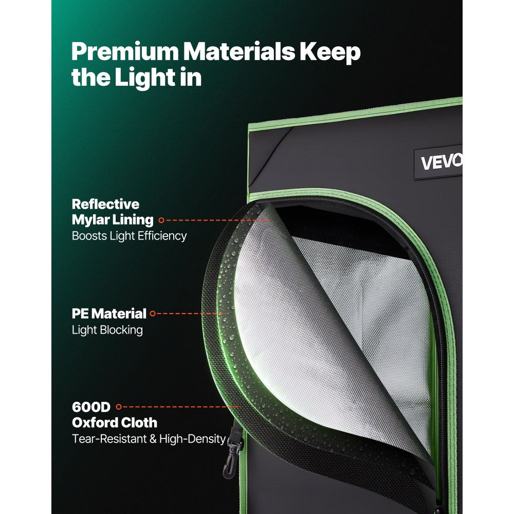 VEVOR Armario de Cultivo Interior 40x40x160 cm, Carpa de Cultivo con Ventana de Observación, Bandeja de Suelo y Cremallera, Mylar 600D de Alta Reflectancia, Tienda para Plantas, Flores, Verduras