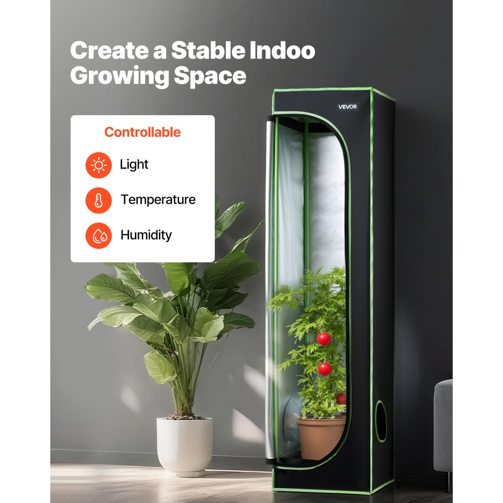 VEVOR Armario de Cultivo Interior 40x40x160 cm, Carpa de Cultivo con Ventana de Observación, Bandeja de Suelo y Cremallera, Mylar 600D de Alta Reflectancia, Tienda para Plantas, Flores, Verduras