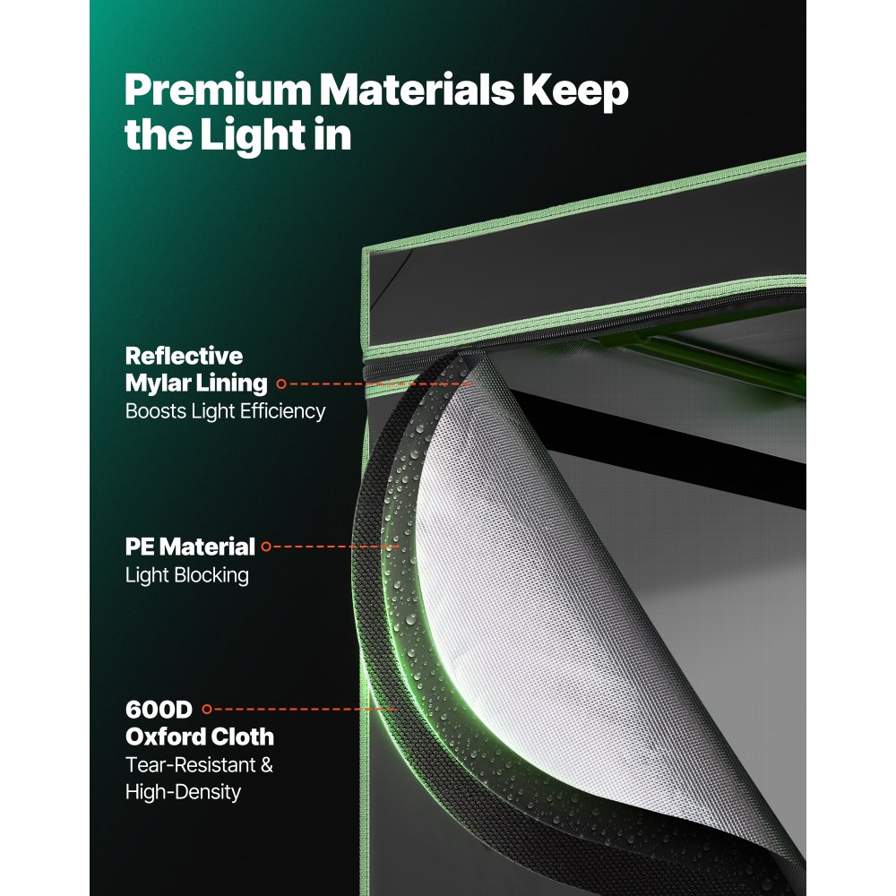 VEVOR Armario de Cultivo Interior 80 x 80 x 180 cm, Carpa de Cultivo con Ventana de Observación, Bandeja de Suelo y Cremallera, Mylar 600D de Alta Reflectancia, Tienda para Plantas, Flores, Verduras