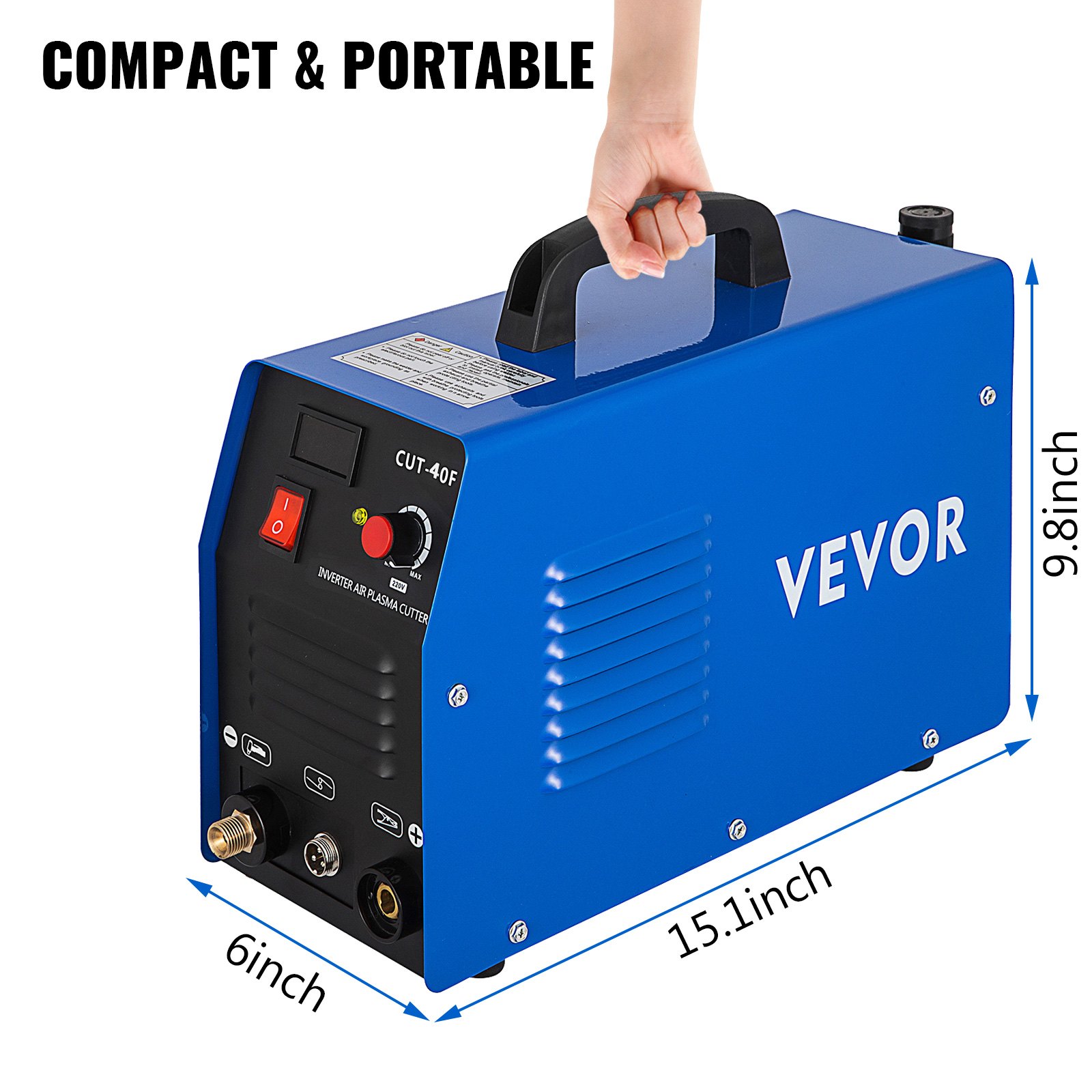 VEVOR Cortador de Plasma Portátil CUT40F 40A 230V Inversor de Máquina de Corte 12MM Ciclo de Trabajo 60% Máquina de Corte por Plasma de Aire Alta Frecuencia con Pantalla LCD y Accesorios Herramientas
