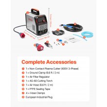 VEVOR Cortadora de Plasma 60 A Máquina de Corte por Plasma de Arco Piloto sin Contacto, Inversor IGBT con Pantalla Digital, Función 2T/4T y Tiempo PA/PT, Fuente de Alimentación Trifásica de 400 V