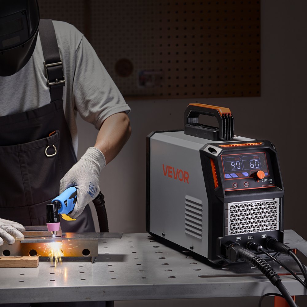 VEVOR Cortadora de Plasma 60 A Máquina de Corte por Plasma con Inversor IGBT, Pantalla Digital, Función 2T/4T y Tiempo PA/PT Ajustable para Reparaciones Domésticas, Alimentación Trifásica de 400 V