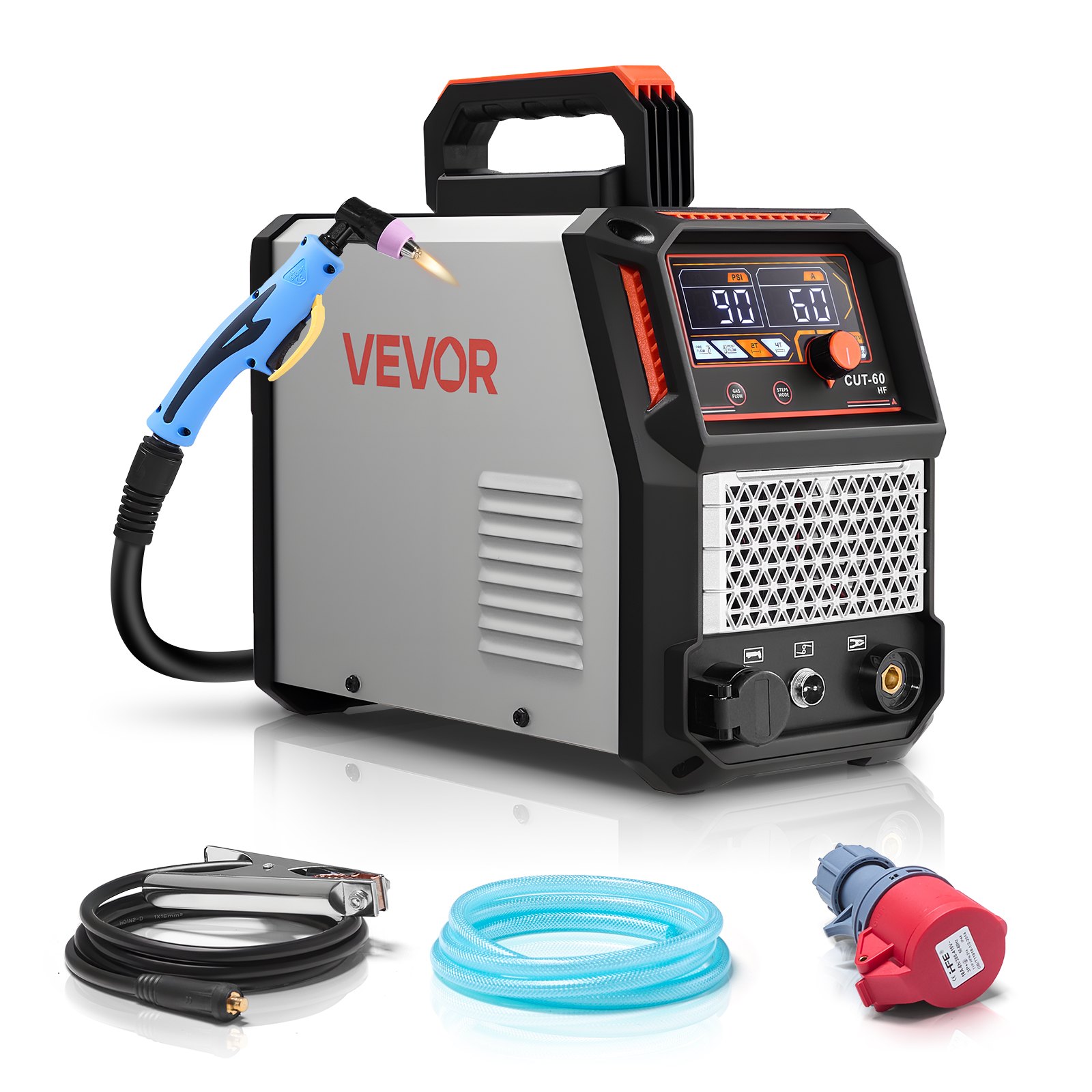 VEVOR Cortadora de Plasma 60 A Máquina de Corte por Plasma con Inversor IGBT, Pantalla Digital, Función 2T/4T y Tiempo PA/PT Ajustable para Reparaciones Domésticas, Alimentación Trifásica de 400 V