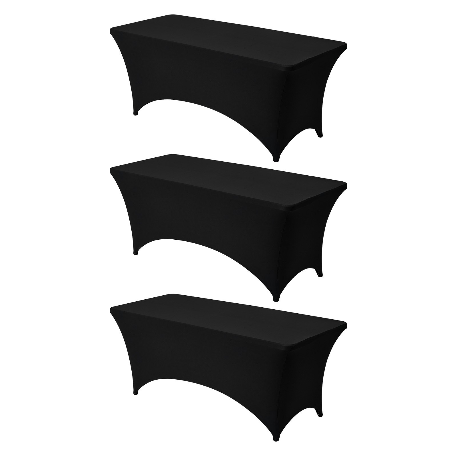 VEVOR Manteles Rectangulares de Licra Elástica para Mesas, Lavables y Antiarrugas,  95 % Poliéster y 5 % Elastano, para Fiestas, Bodas, Banquetes y Festivales, Negro, 3 uds, 183 x 76 x 76 cm
