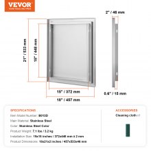 VEVOR Puerta de Acceso a Barbacoa, Puerta de Cocina Exterior Simple de 457x533 mm, Puerta Empotrada de Acero Inoxidable, con Manija Empotrada, para Isla de Barbacoa, Estación de Parrilla, Armario Exte
