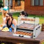 VEVOR Parrilla de Acero Inoxidable para Perros Calientes de 2400 W con Calentador de Panecillos, Cubierta, Control de 3 Temperaturas, Caja de Almacenamiento Lateral, 11 Rodillos, 5 r/min, Plata