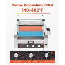 VEVOR Parrilla Eléctrica para Perros Calientes 30 de 11 Rodillos 2400 W Plata