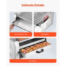 VEVOR Parrilla Eléctrica para Perros Calientes 30 de 11 Rodillos 2400 W Plata