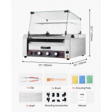 VEVOR Parrilla Eléctrica para Perros Calientes 30 de 11 Rodillos 2400 W Plata