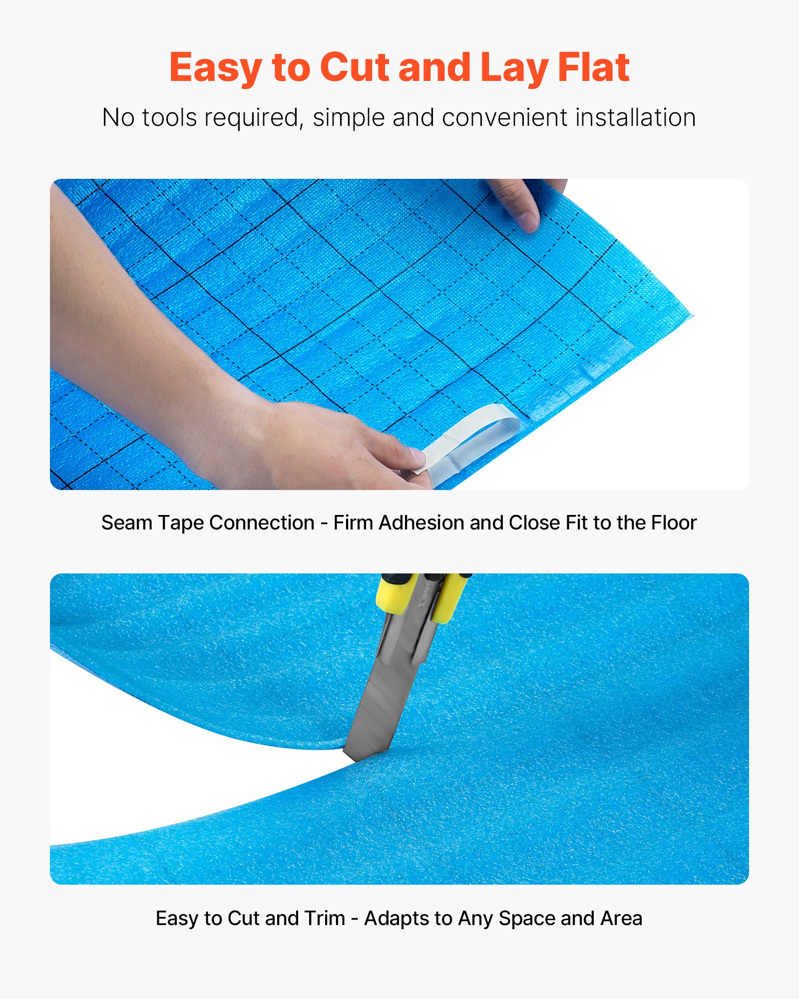 VEVOR Floor Underlayment 18.6 m²/Roll, 3-in-1 3 mm Thick Flooring Padding with Tape & Vapor Barrier, Heavy Duty EPE Foam with Blue PE, Soundproofing and Noise Reduction, Ideal for Laminate Wood