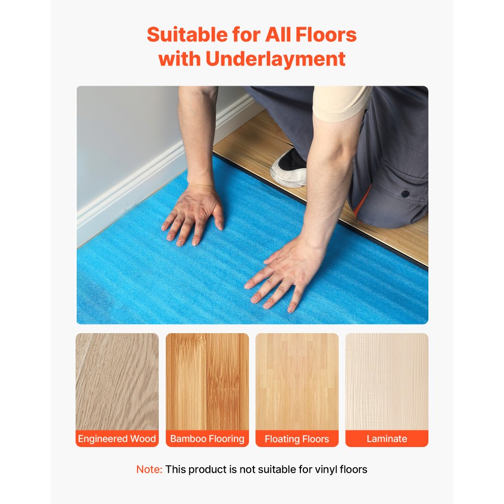 VEVOR Base para Suelos de 27,9 m², 3 en 1, con Cinta y Barrera de Vapor, Espuma EPE Resistente con PE Azul, Insonorizante y Antirruido, para Madera Laminada 3 Rollos x 9,3 m², 8470 x 1100 x 2 mm