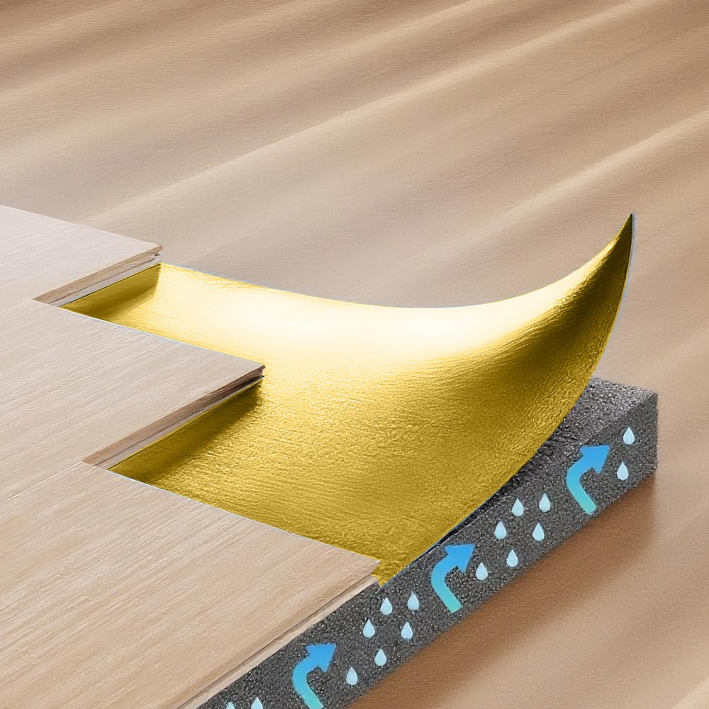 VEVOR Floor Underlayment 18.6 m²/Roll, 3 mm Thick Flooring Padding with Tape & Vapor Barrier, Heavy Duty EPE Foam with Gold PE, Soundproofing and Noise Reduction, Ideal for Laminate Wood Floors