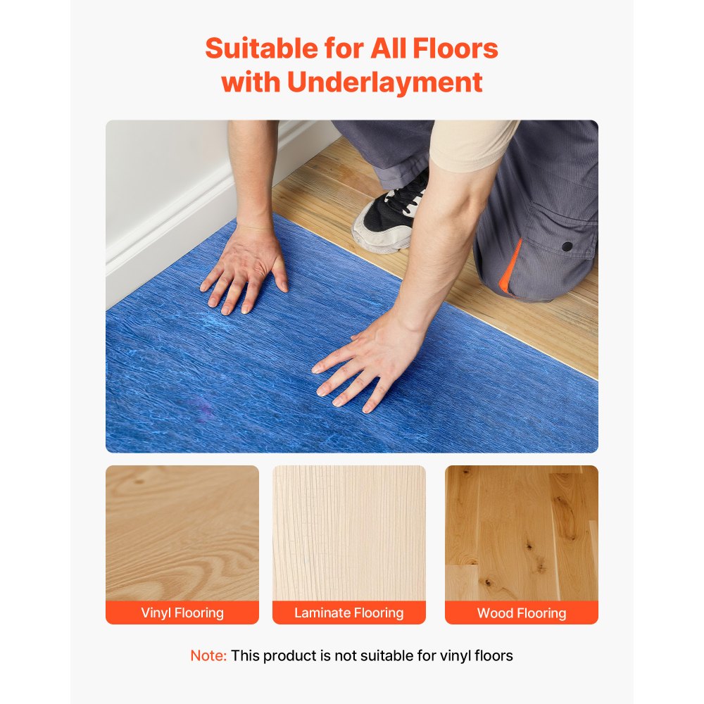 VEVOR Base para Suelo Laminado 9,3 m², con Barrera de Vapor Integrada, Película de Fibra y PE de Alta Resistencia, Insonorizante y Antirruido, para Suelos de Madera y Vinilo, 9300 x 1000 x 3 mm