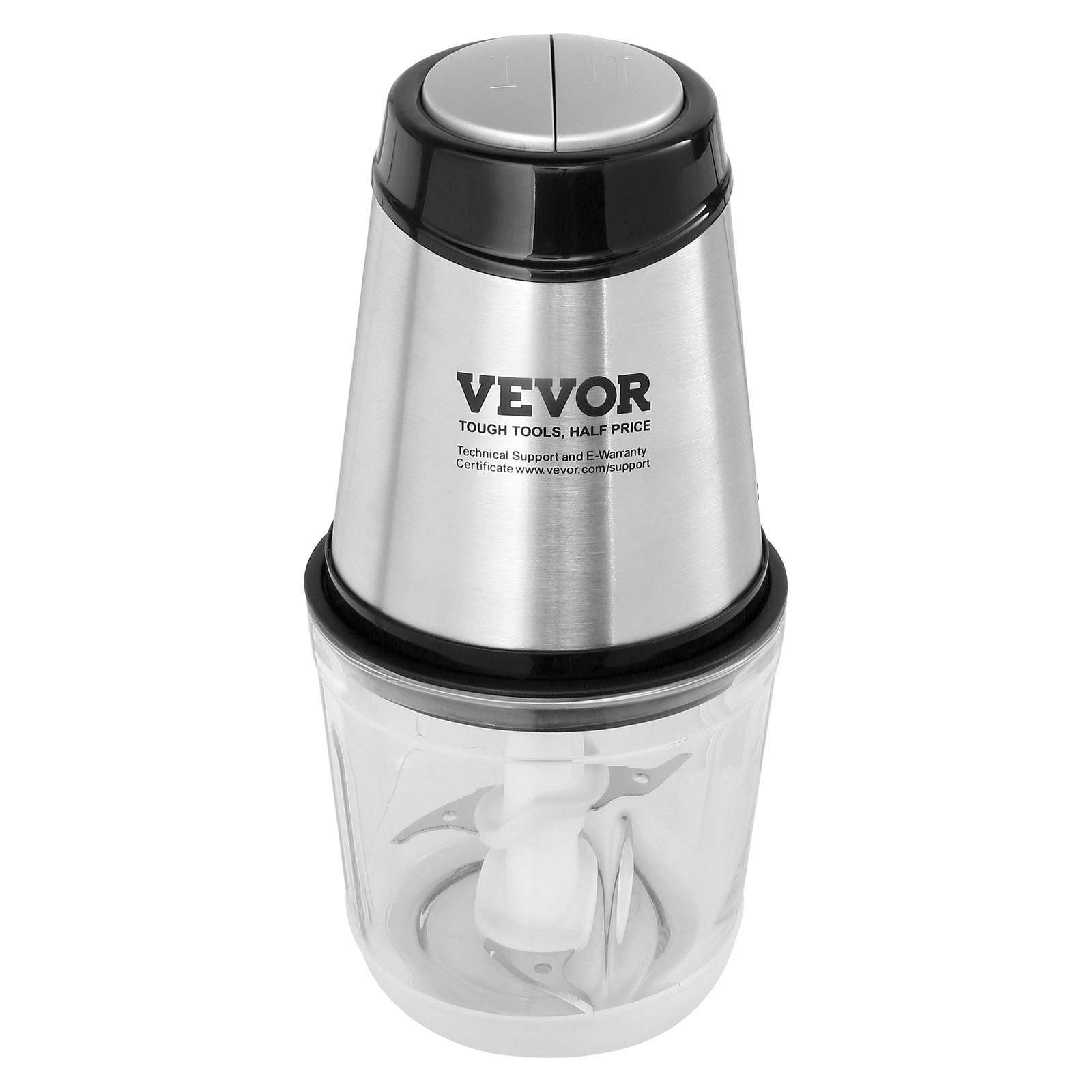 VEVOR Picadora Eléctrica Multifuncional 400 W Picadora de Carne con Bol de Vidrio 600 mL 2,5 Tazas Hoja de Acero Inoxidable con 4 Aletas 2 Velocidades para Frutas Verduras Carne Comida para Bebés
