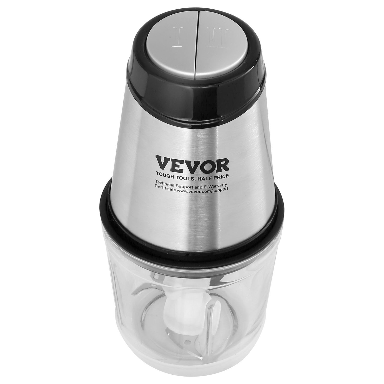 VEVOR Picadora Eléctrica Multifuncional 400 W Picadora de Carne con Bol de Vidrio 600 mL 2,5 Tazas Hoja de Acero Inoxidable con 4 Aletas 2 Velocidades para Frutas Verduras Carne Comida para Bebés