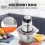VEVOR Picadora Eléctrica Multifuncional Picadora de Carne 400W con Bol de Acero Inoxidable 2L 8 Tazas Hoja de Acero Inoxidable con 4 Aletas 2 Velocidades para Frutas Verduras Cebolla Comida para Bebés